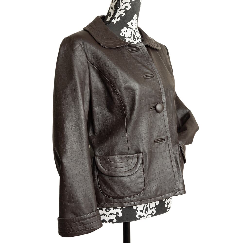 Rare Vintage Pendleton Petites Y2K Brown Crocodile Embossed Leather Jacket - L - Picture 5 of 12